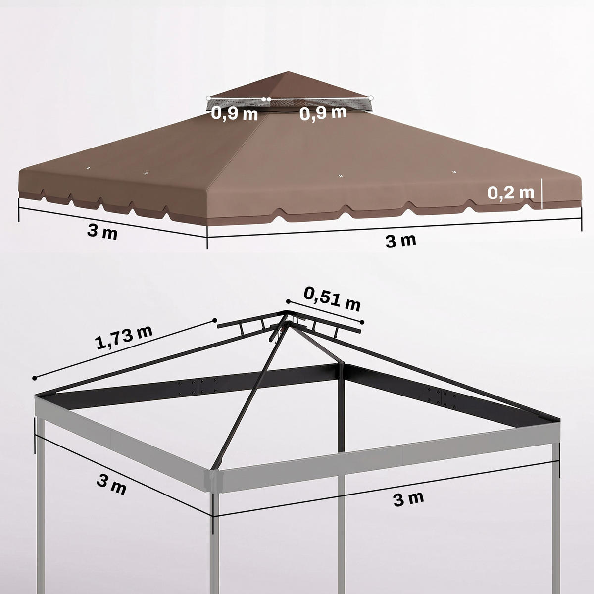 NÁHRADNÍ střecha pro altán, polyester, khaki hnědá - hnědá, textil (300/1/300cm) - Outsunny