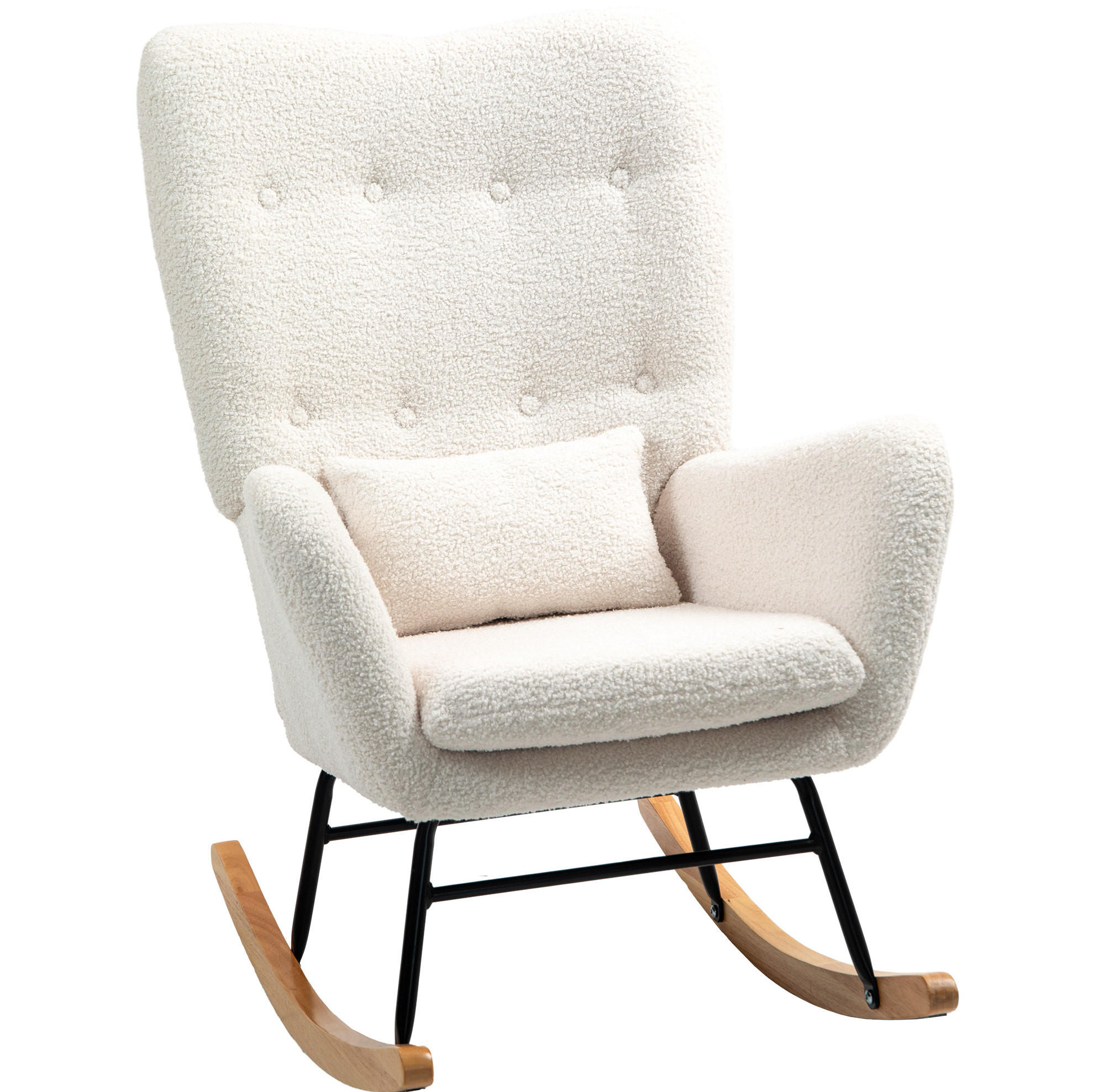 SCHAUKELSTUHL 69/92/100 cm cremeweiß aus Schaumstoff mit Lammfell-Optik - Creme, Textil (69/100/92cm) - OKWISH