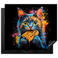HERDABDECKPLATTE Katze - Graffiti - Bunt - Waffel - Essen Herdabdeckung Induktionsfeld 60x52 cm - Multicolor, Kunststoff (60/52/0.2cm) - MuchoWow