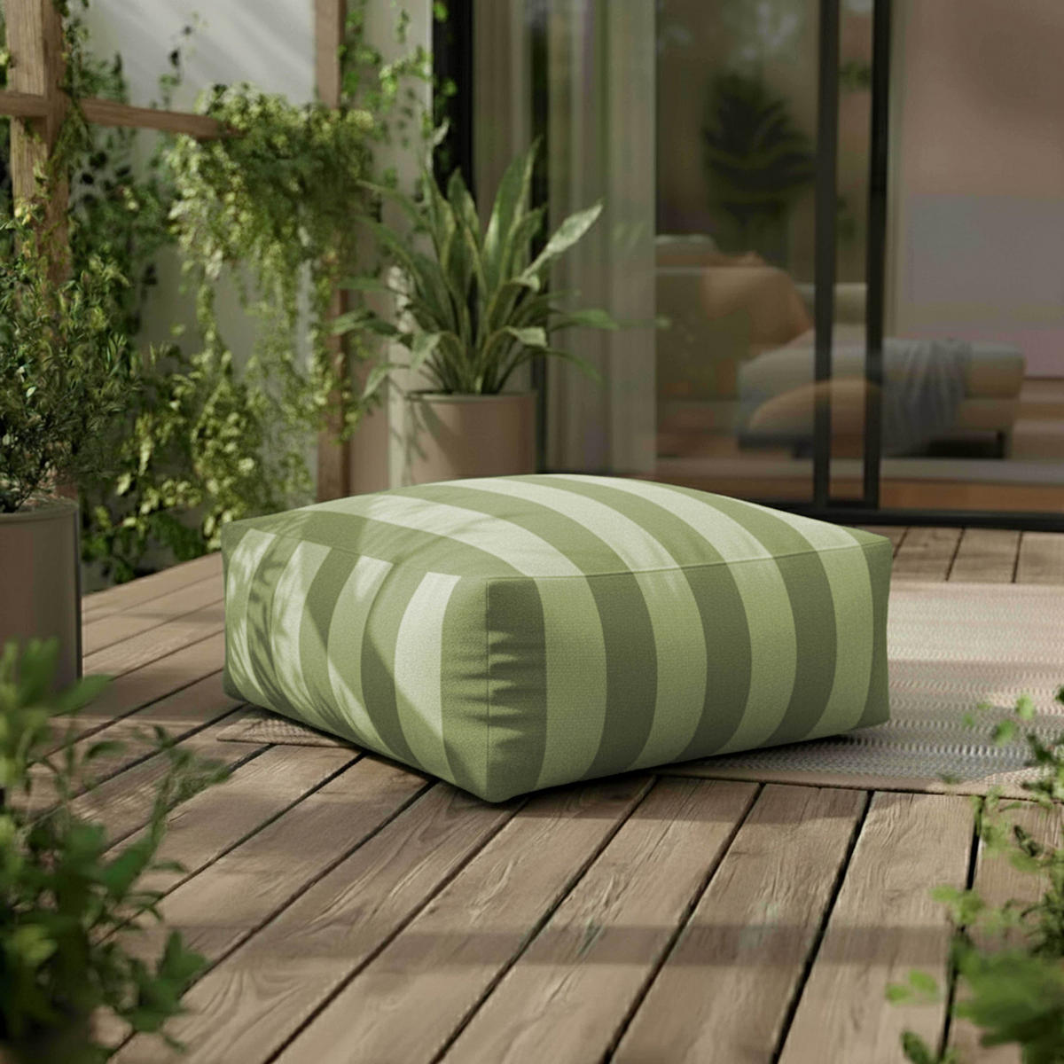 GARTENSOFA mit 4 Sitzplätzen, Kaktusgrünen - Grün, Textil (85/65/255cm) - Oviala