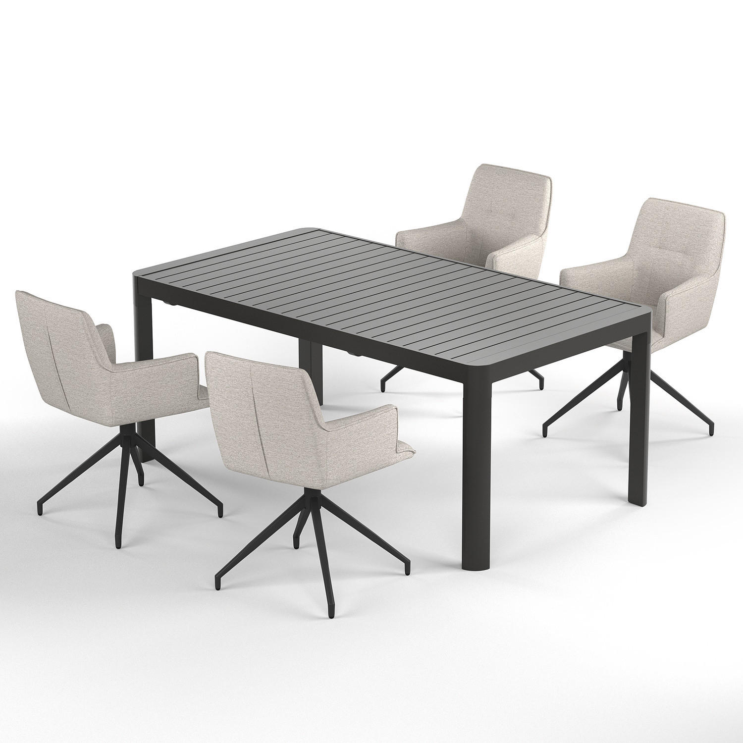 GARTENESSGRUPPE - 5-teilig - Stahl / Polyester - Sandfarben, Textil/Metall - home24