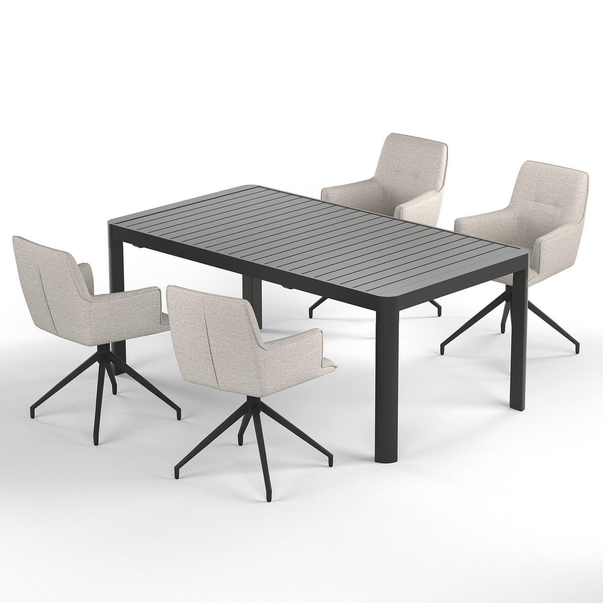 GARTENESSGRUPPE - 5-teilig - Stahl / Polyester - Sandfarben, Textil/Metall - home24