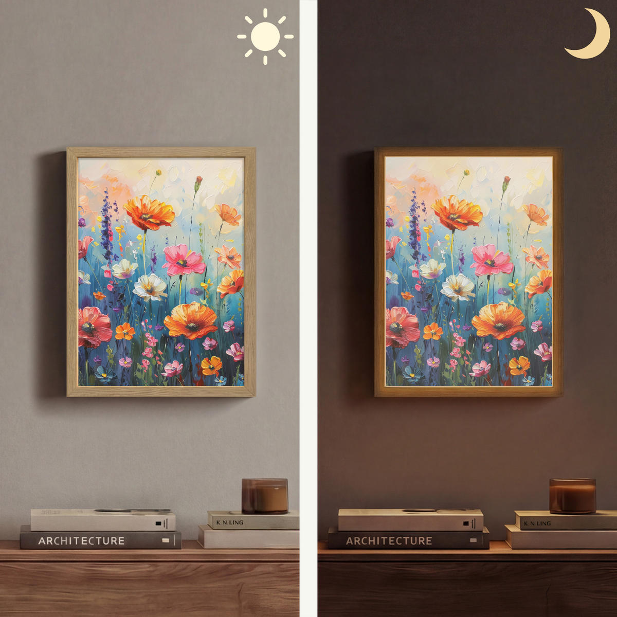 NÁSTĚNNÁ LAMPA S AKUMULÁTOREM Květiny - Příroda - Akvarel - Umění 30x40 cm - různobarevná, kompozitní dřevo (30/40/8cm) - OnlyWow