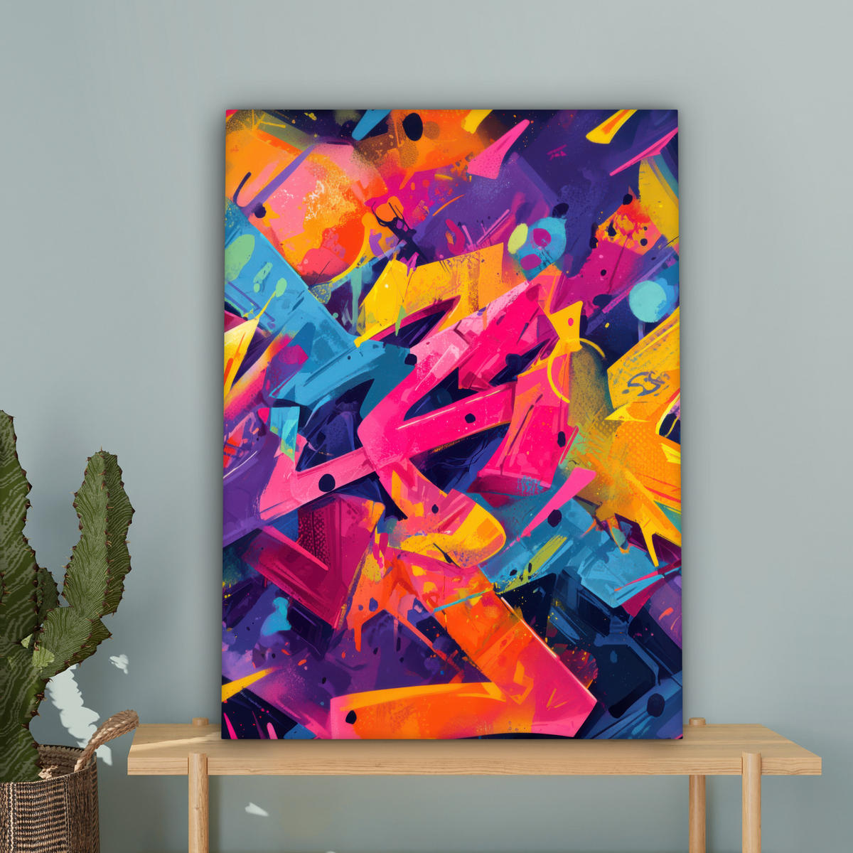 LEINWANDBILD Abstrakt - Formen - Farbenfroh Wandbild Wohnzimmer 60x80 cm - Magenta, Textil (60/80cm) - MuchoWow