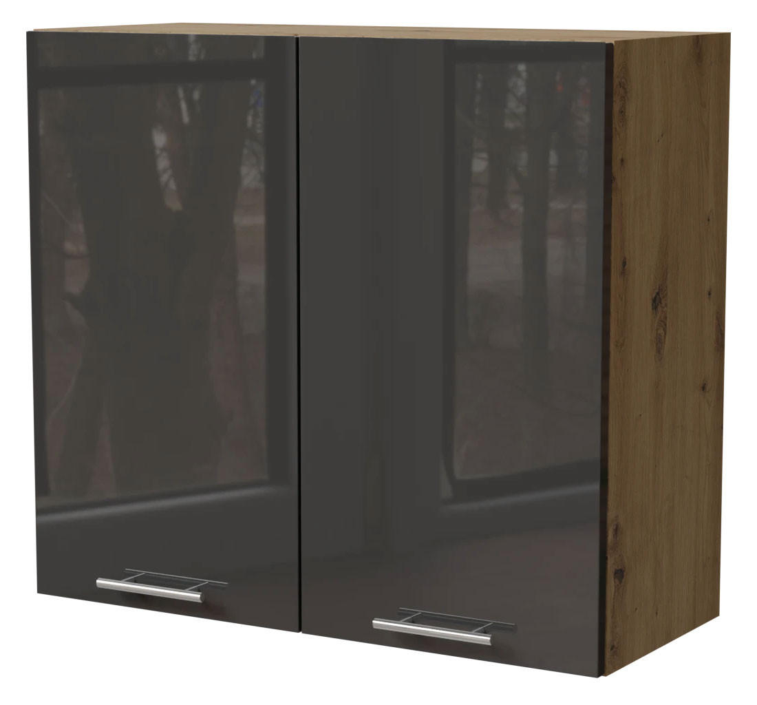 KÜCHENHÄNGESCHRANK Essen W3/80 Graphit Hochglanz / Eiche Artisan Matt 80 / 32,5 / 72cm - Graphitfarben/Eiche Artisan, Holz/Holzwerkstoff (80/72/32.5cm) - Feldmann-Wohnen