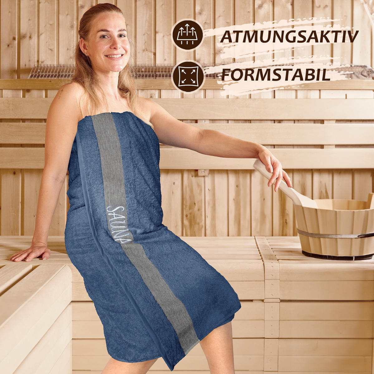SAUNAHANDTUCH Lima Jeansblau 100x200 cm - Dunkelblau, Naturmaterialien (100/200cm) - Lashuma