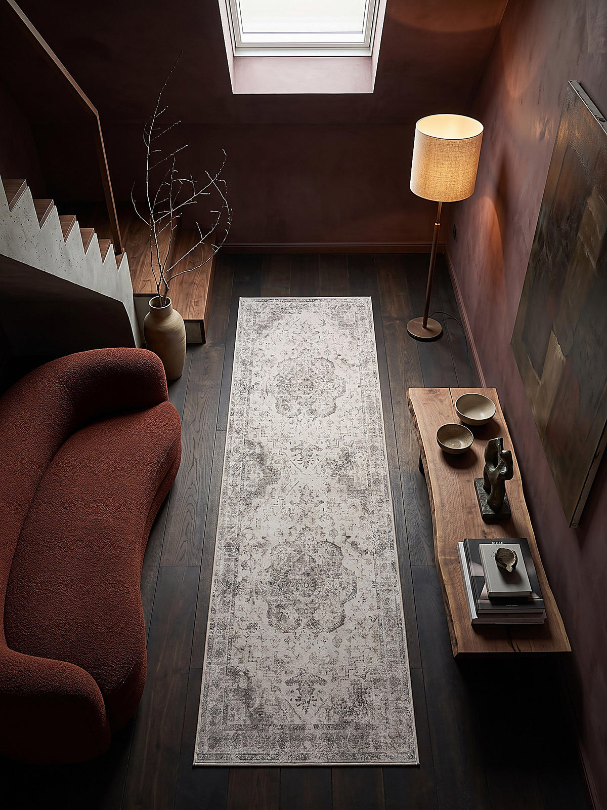LÄUFER waschbar, mit floralen Ornamenten, VERNANTE in Beige-Grau, 80 x 250 cm - Beige, Textil (80/250cm) - KADIMA DESIGN