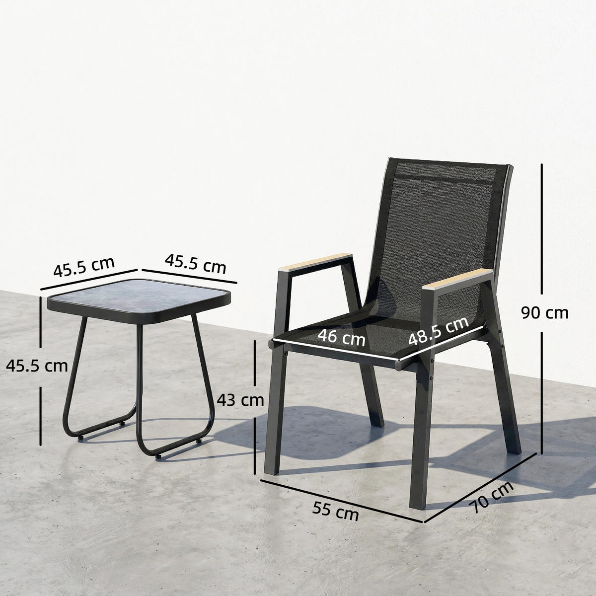 GARTEN-BEISTELLTISCHSET Schwarz 3 Stück - Schwarz, Metall (70/55/90cm) - GiPP