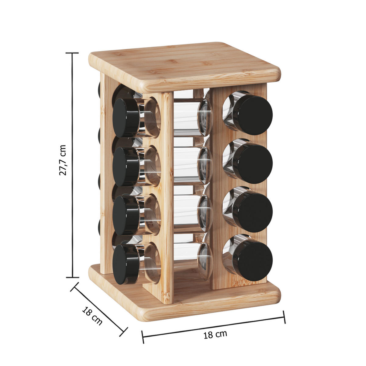 GEWÜRZKARUSELL, mit 16 Gewürzdosen aus Glas, Bambus, 27.7 cm - Braun, Holz (18/18/27.7cm) - 5five Simply Smart