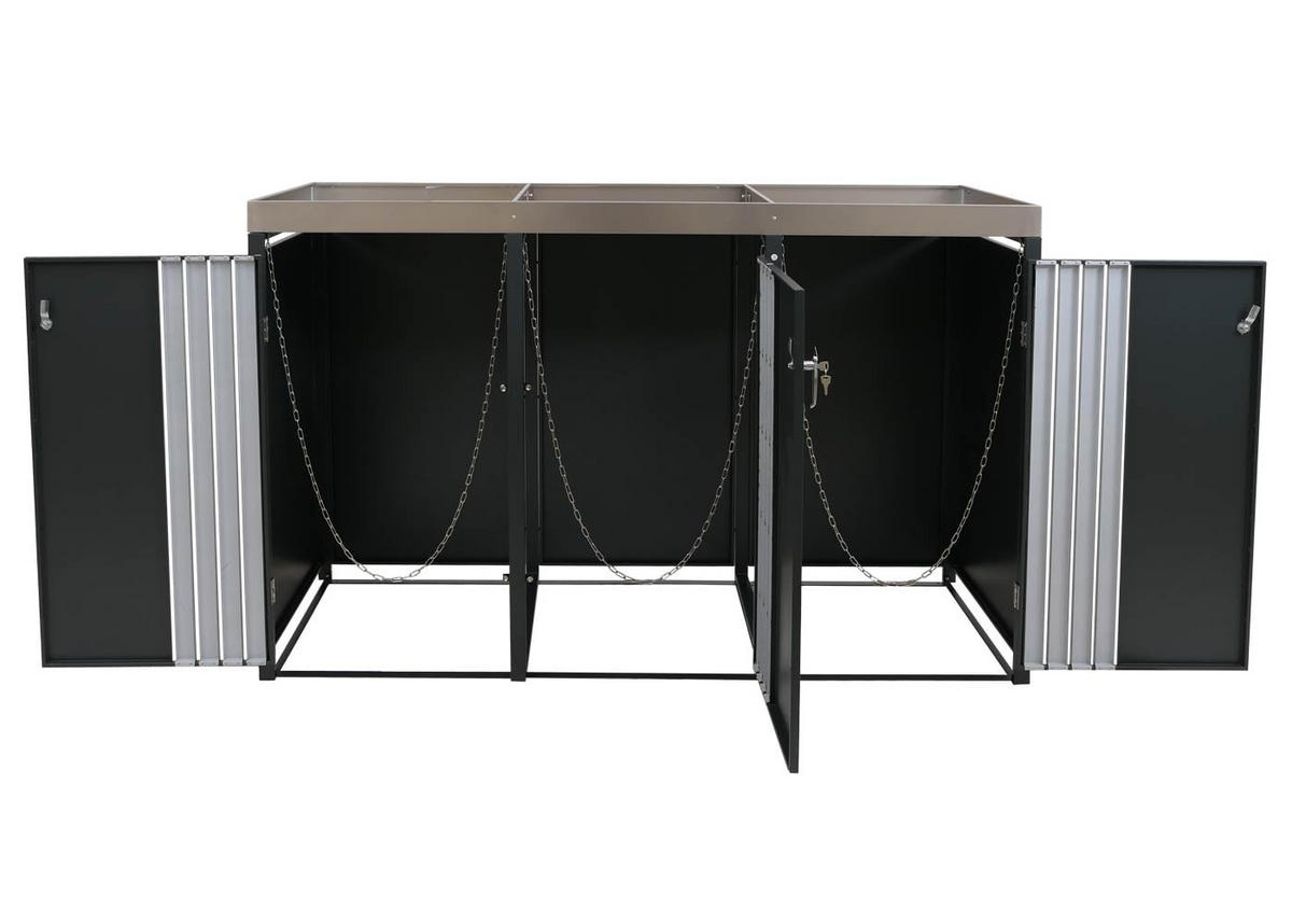 MÜLLTONNENBOX 3er mit Pflanzkasten HxBxT 125x196x84cm Anthrazit Edelstahl - Anthrazit, Metall (196/125/84cm) - PROREGAL