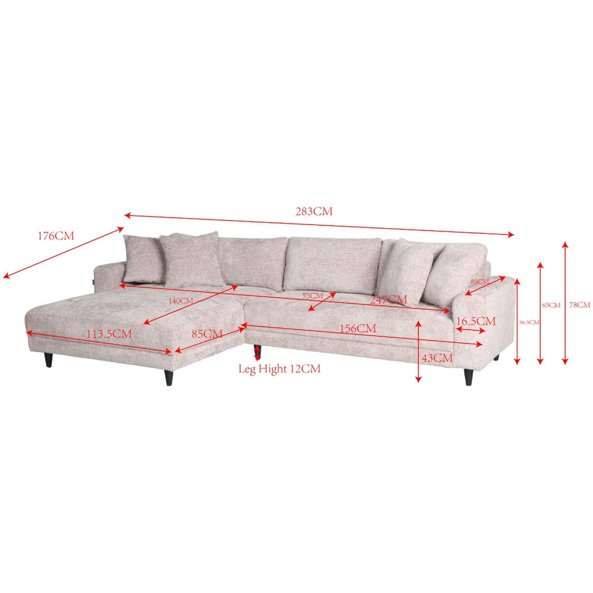 ECKSOFA Gorino - Hellbraun/Dunkelgrau, Holz/Textil (283/176cm) - Mr. Deko