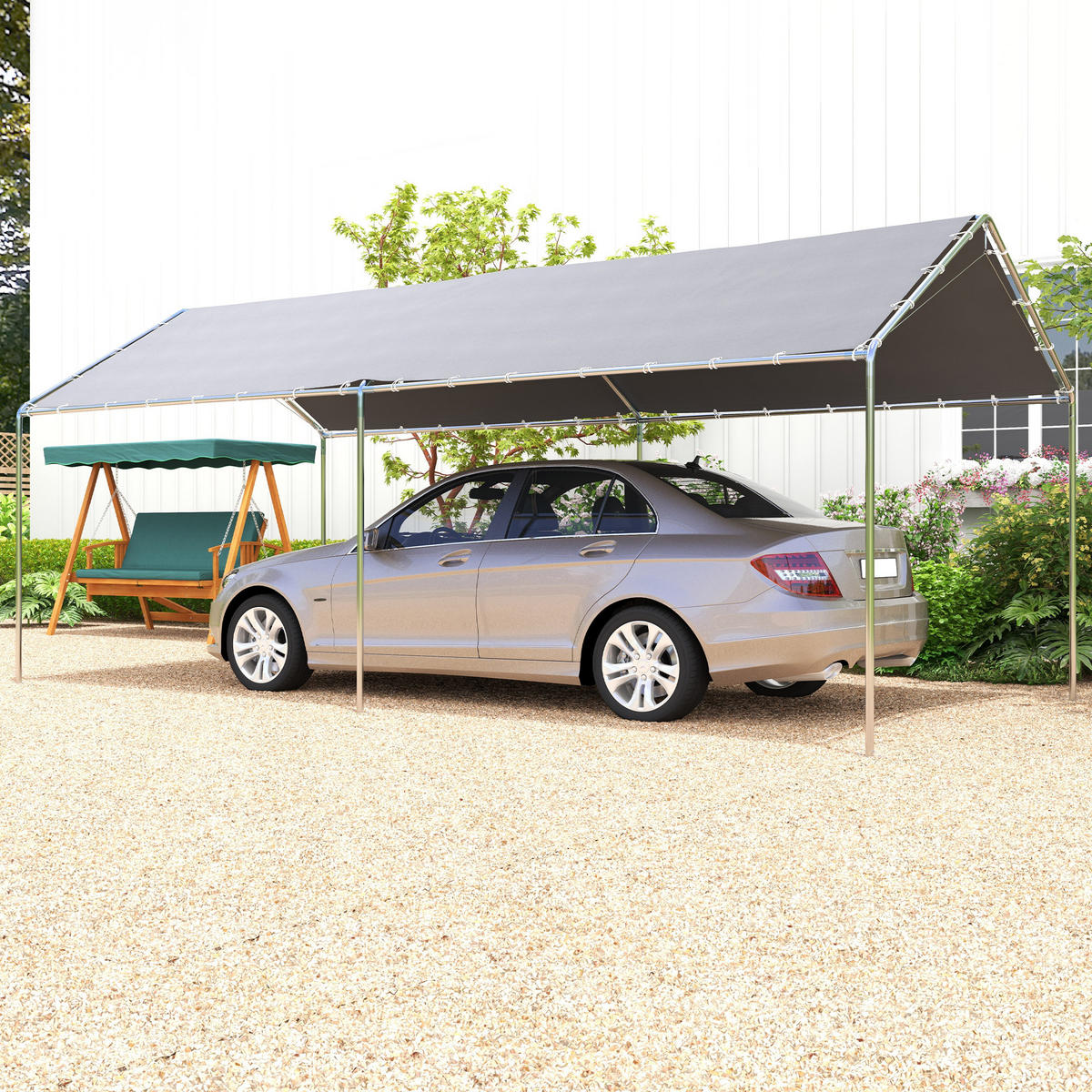 AUTOUNTERSTAND DE-12567 6x3 m mit Doppeldach Grau - Grau, Metall (290/260/595cm) - ComfortXL