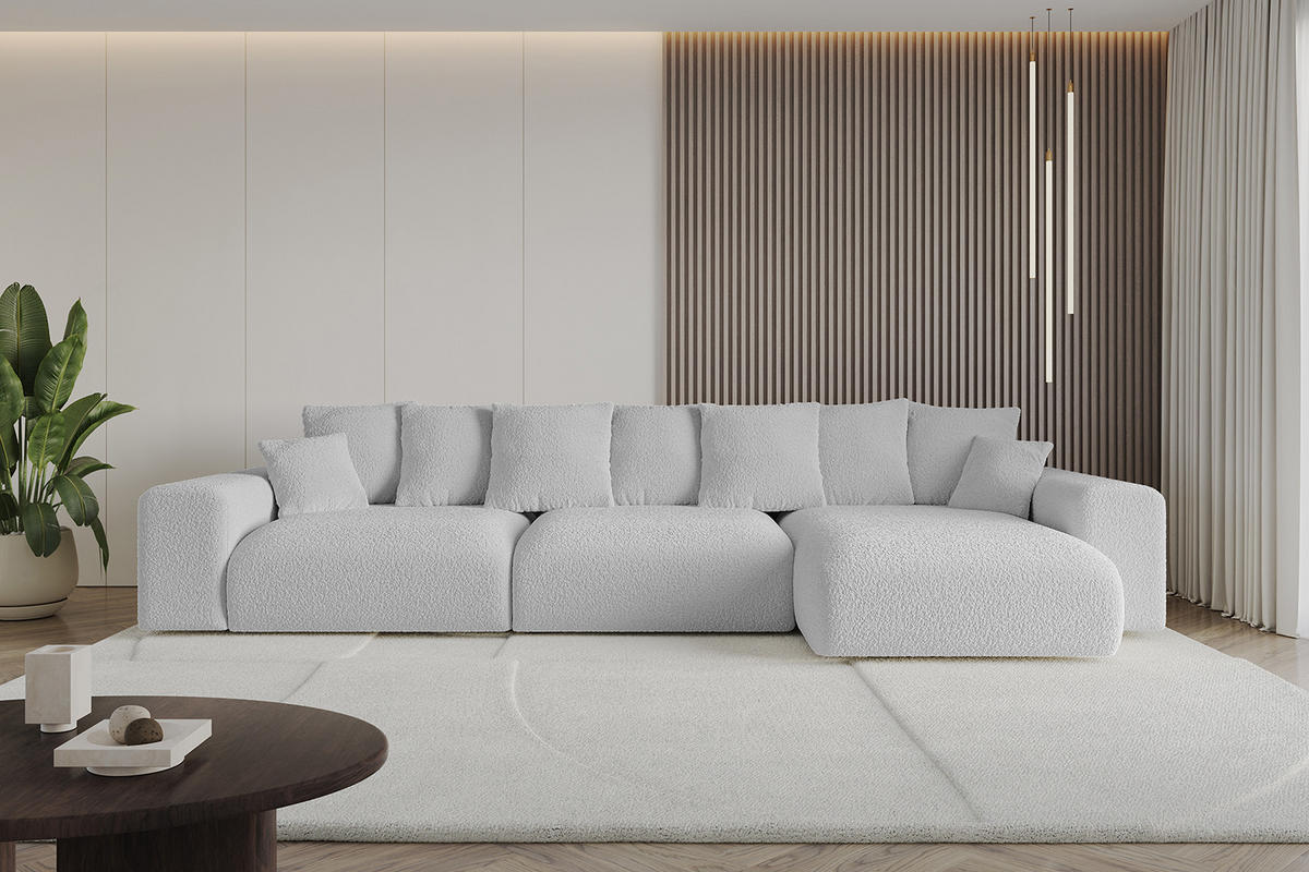 ECKSOFA Ottomane rechts ESKAR-L 364x176x84 Hellgrau Bouclé - Hellgrau/Schwarz, Holzwerkstoff/Kunststoff (176/364cm) - ALTDECOR