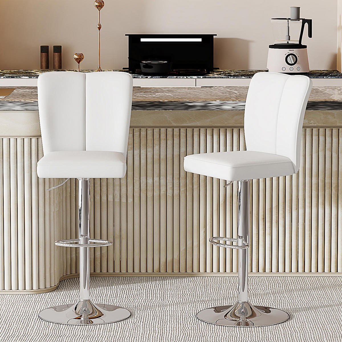 BARHOCKER 2er-Set 63–85 cm Weiß mit 360° Drehung und Höhenverstellung - Weiß, Metall (44/117.5/44.5cm) - MIVRAY