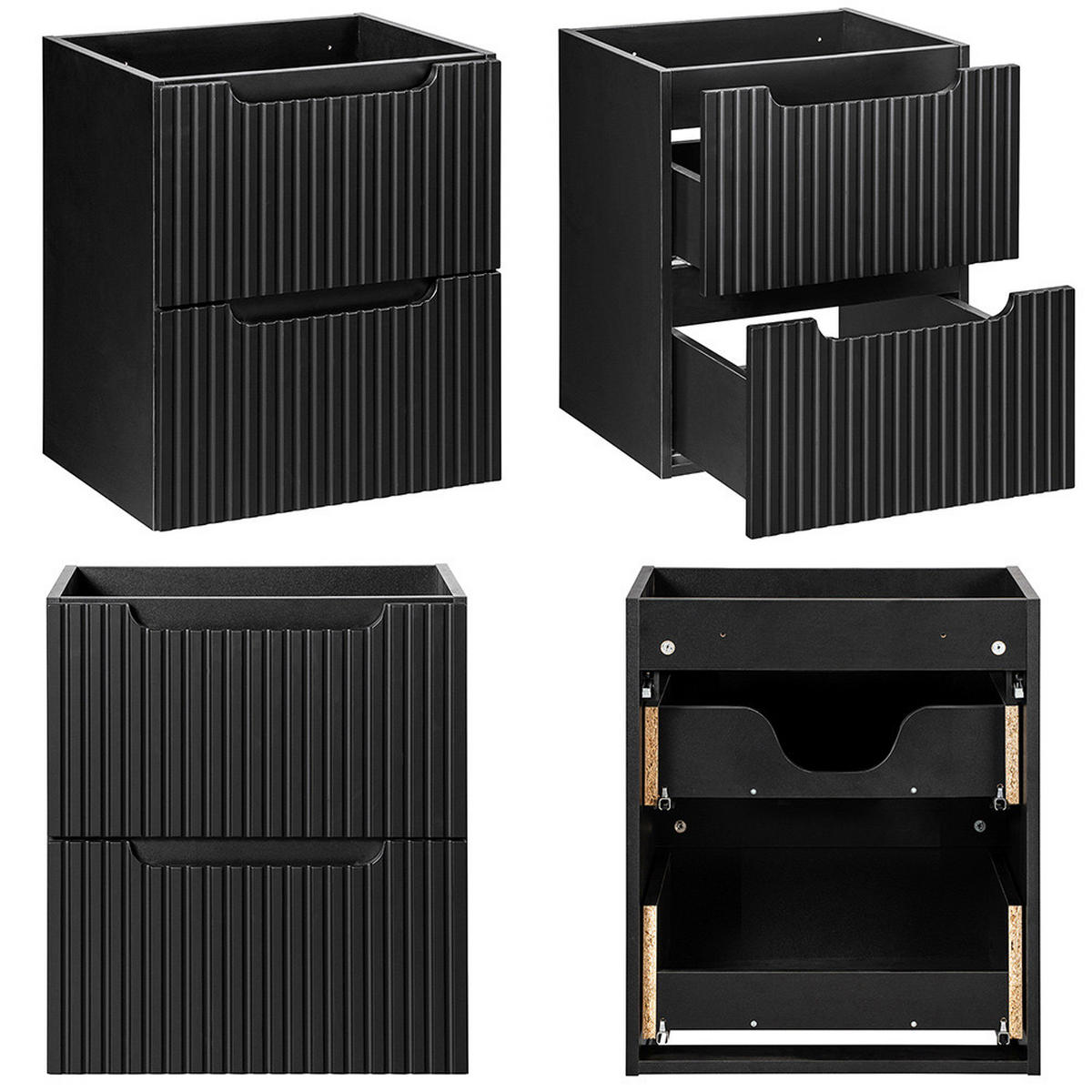 BADMÖBEL-SET 3-TLG. Newport-56 - Schwarz, Holzwerkstoff (120/200/40cm) - Lomado