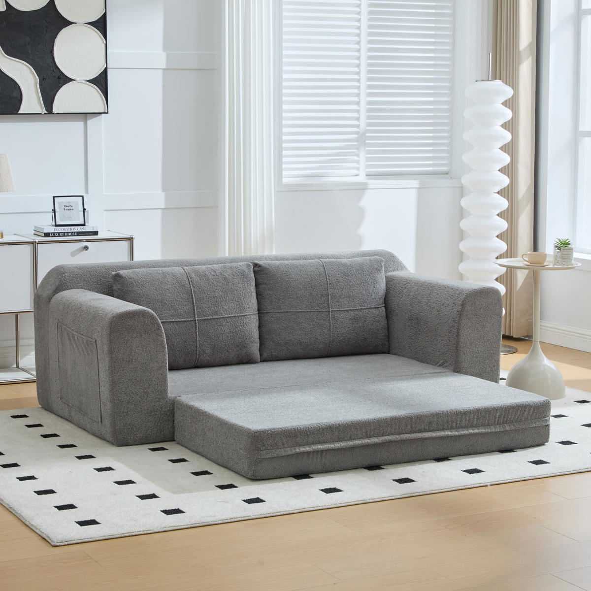 2-SITZER SCHLAFSOFA Samt Dunkelgrau klappbar mit Kissen - Dunkelgrau, Textil (179/61.5/95cm) - WISHDOR