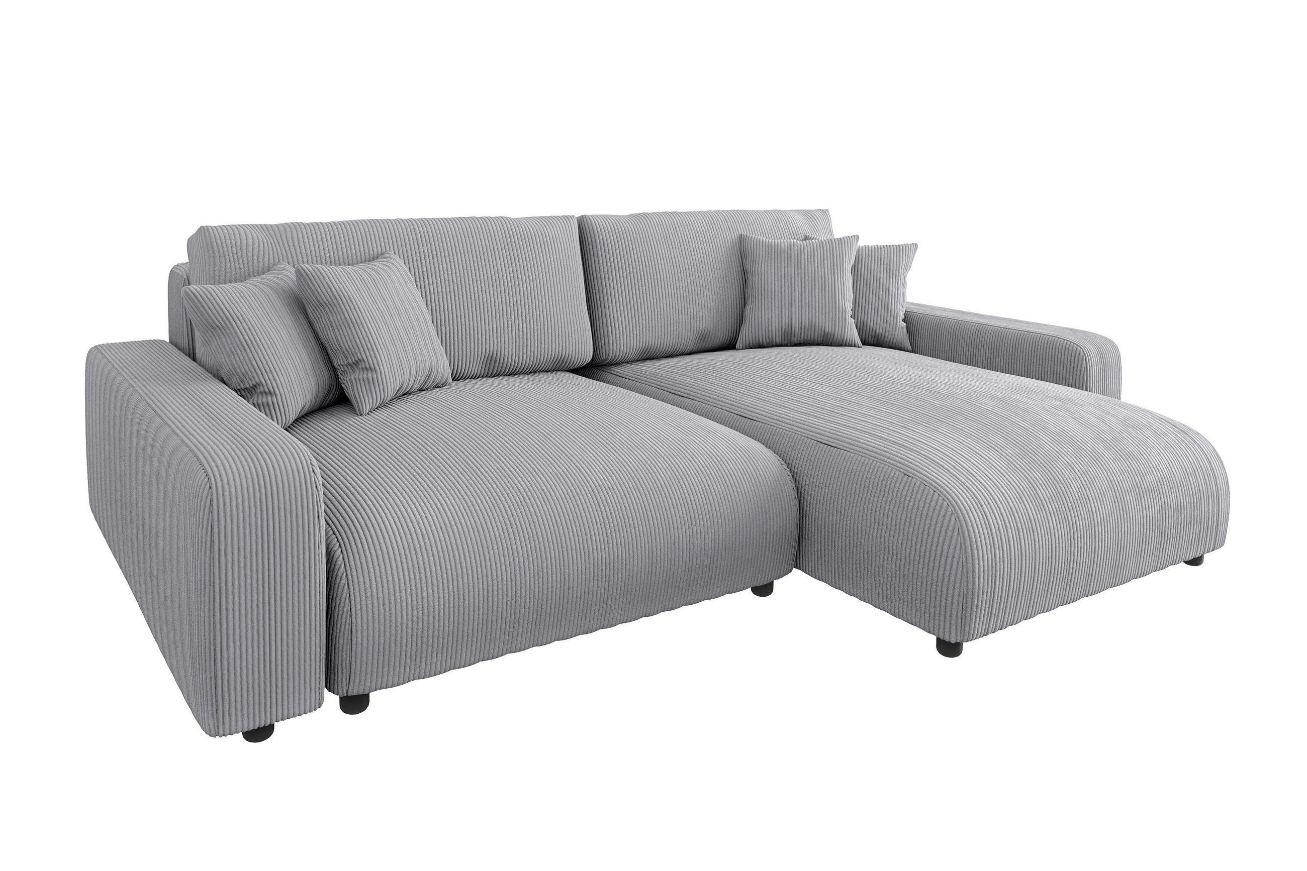 ECKSOFA Emma Hellgrau Cord - Ottomane rechts - Hellgrau, Textil (234/170cm) - S-Style Möbel