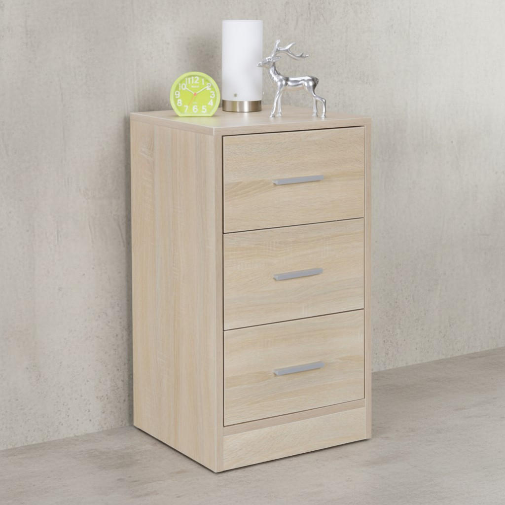 NACHTTISCH Holz 3 Schubladen Melaminbeschichtet Modern, Beige 38x35x68 cm - Beige, Holz/Kunststoff (38/68/35cm) - KADIMA DESIGN