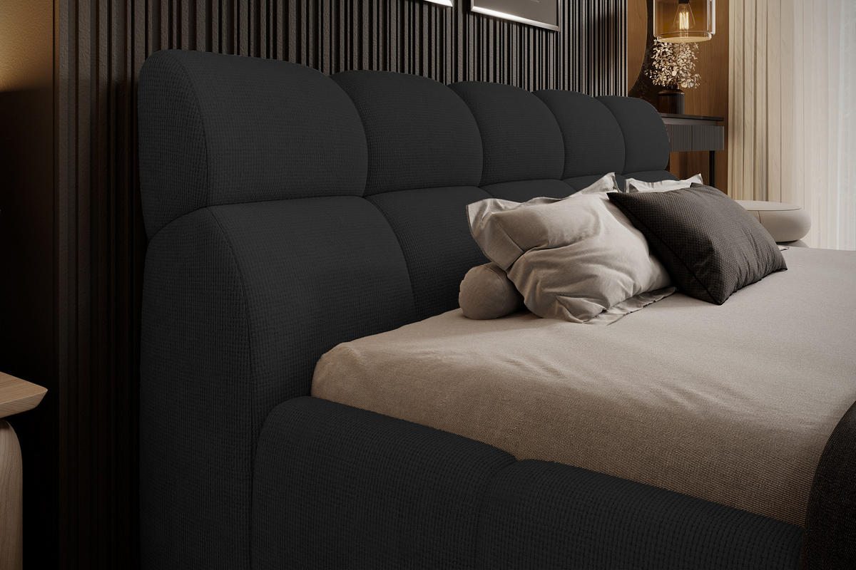 POLSTERBETT GIULIA, komfortabel, mit Bettkasten, verstellbarem Kopfteil und LED, 140x200x96 cm, Farbe Schwarz - Schwarz, Holzwerkstoff/Kunststoff (140/200cm) - DomoHome