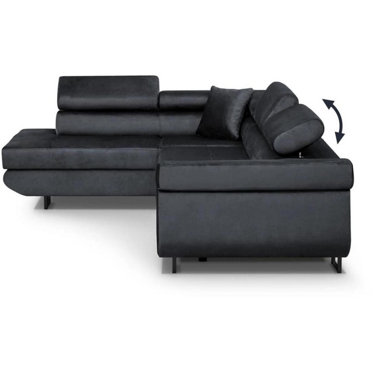 ECKSCHLAFSOFA Waldo verstellbaren Kopfstützen, Schwarz, links - Schwarz, Textil (275/203cm) - Beautysofa