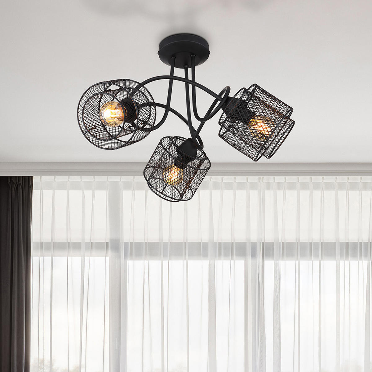 DECKENLEUCHTE Metall Gitteroptik Schwarz - Schwarz, Metall (46/46/27.5cm) - Globo Lighting