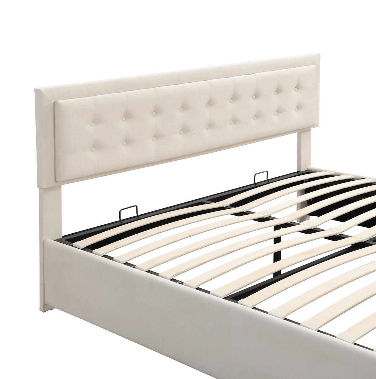 SAMT-POLSTERBETT 160/200 cm in Beige mit Bettkasten und verstellbarem Kopfteil - Beige, Textil (160/200cm) - BEAOK