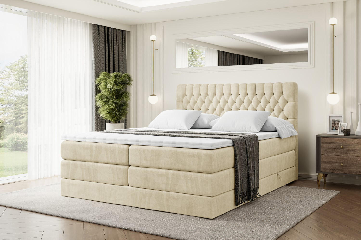 BOXSPRINGBETT SERENE KING - 140 x 200 - H3/H4 - Beige - Beige, Holzwerkstoff (140/200cm) - ALTDECOR