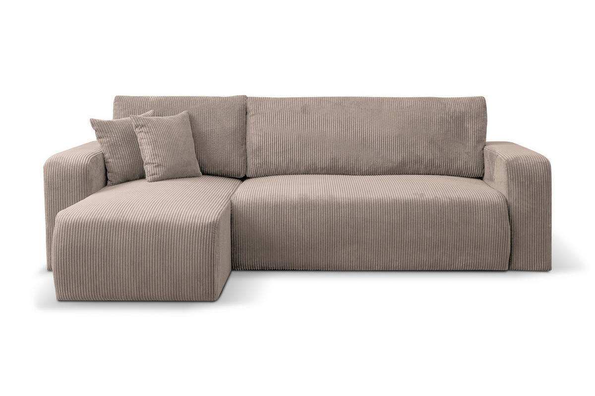 ECKSOFA LUNA mit Schlaffunktion und Bettkasten Cord-Stofff (Braun) - Braun, Textil (244/142cm) - VENASI MÖBEL