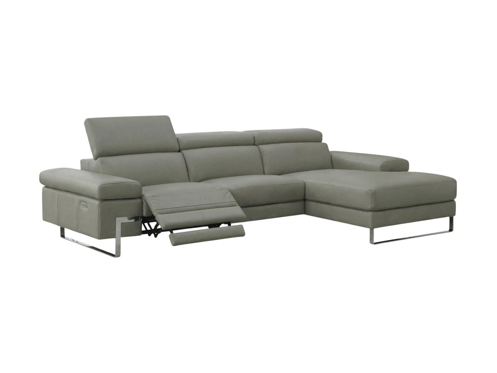 ECKSOFA Lete Echtleder mit 1 x Relaxfunktion Perlgrau - Hellgrau, Leder/Metall (160/232cm)
