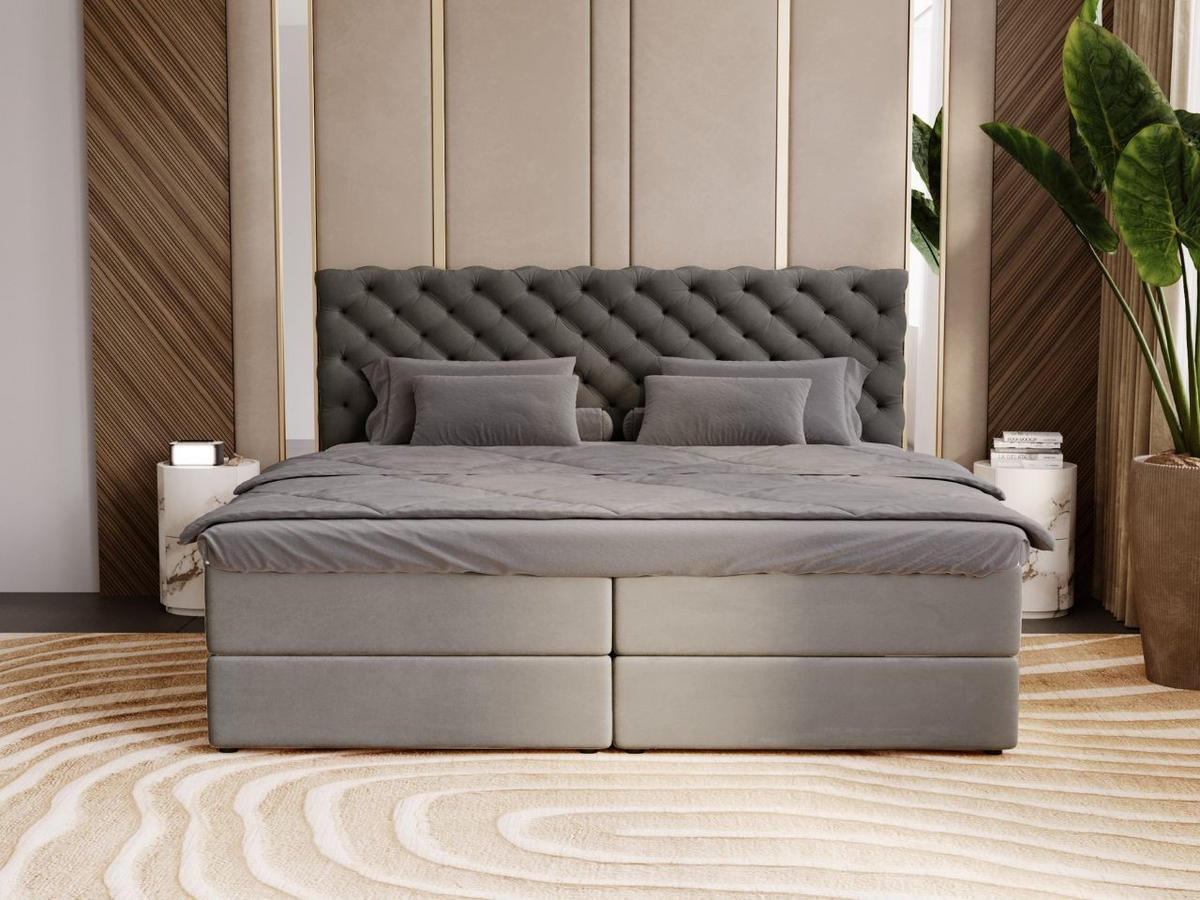 BOXBETT Bergamo 160x200 Dunkelgrau - Dunkelgrau/Schwarz, Holz/Textil (160/200cm) - Graingold