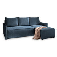 ECKSOFA PERUSI Blau Kordstoff mit Schlaffunktion - Blau, Holz (206/143cm) - MASSENO