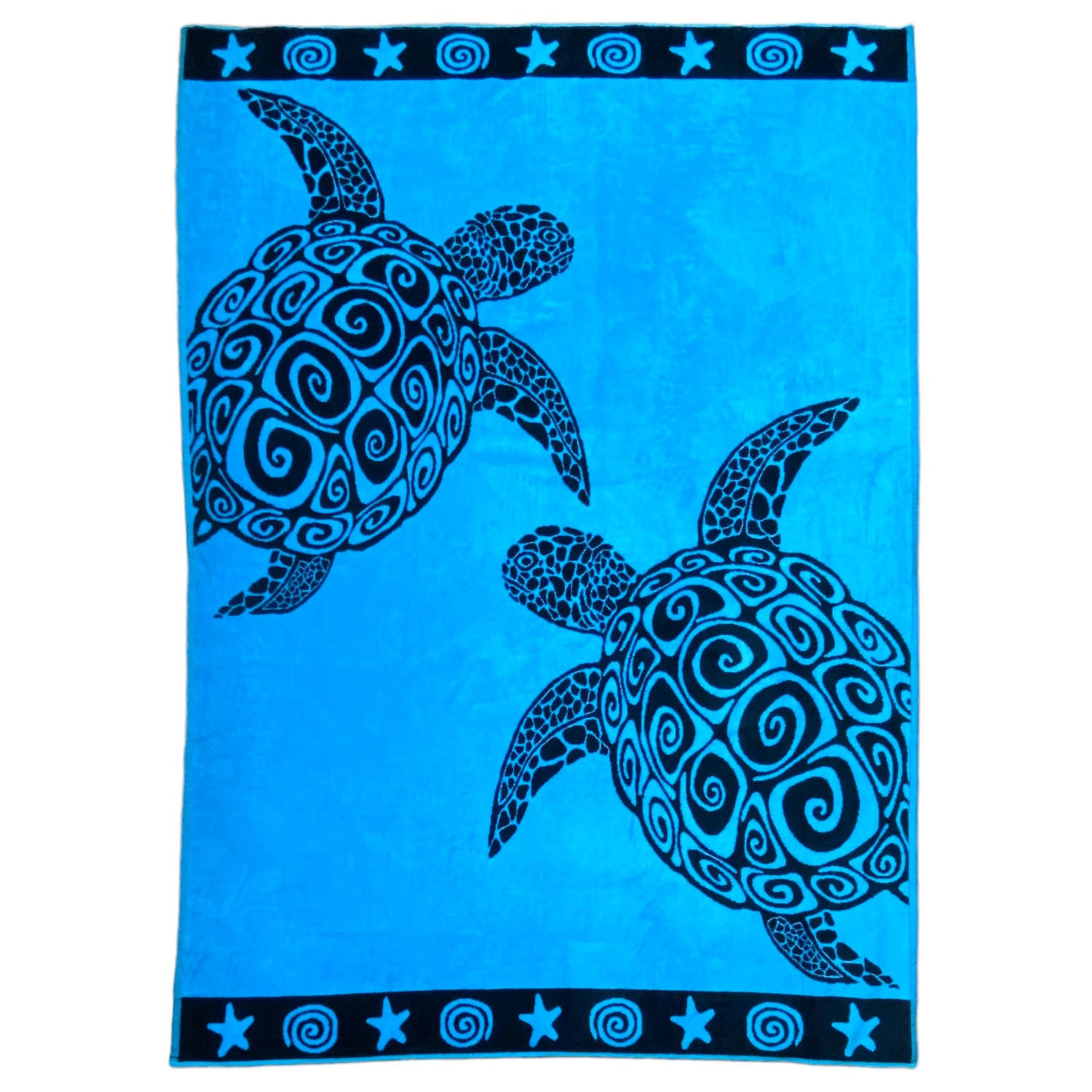 STRANDTUCH Frottee Velours Jacquard Türkis Turtles 140x180 400g/m² - Blau, Textil (140/180cm) - LE COMPTOIR DE LA PLAGE