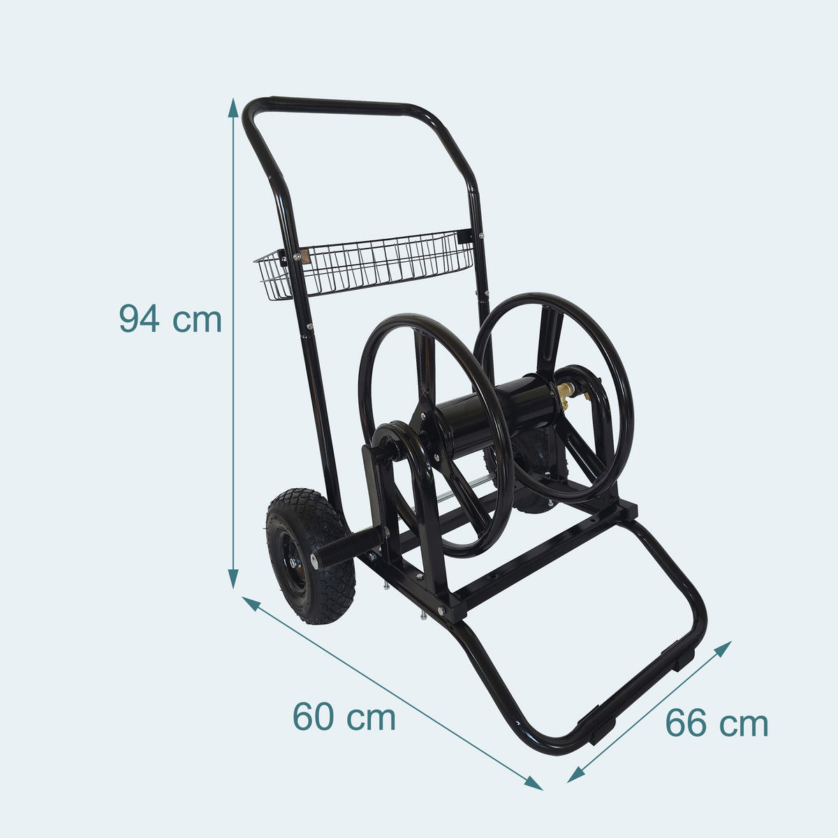 SCHLAUCHWAGEN Schwarz Stahl für 60 m Schlauch - Schwarz, Kunststoff/Metall (66/94/60cm) - Relaxdays