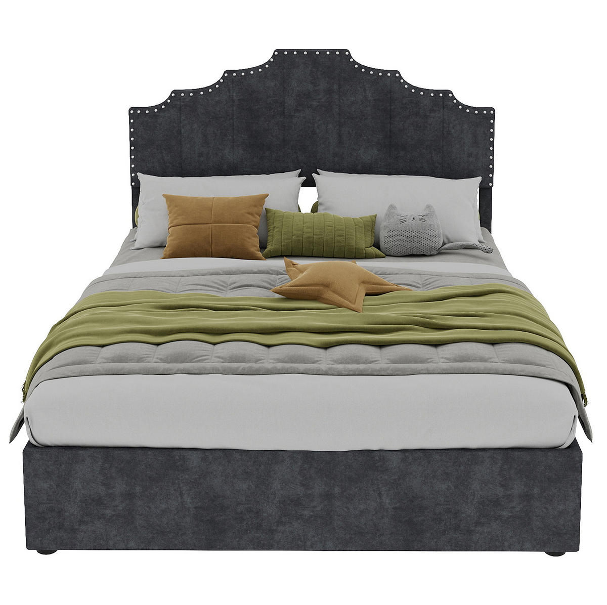POLSTERBETT 140/200 cm grau aus Stoff und Metall mit Lattenrost - Grau, Textil (140/200cm) - OKWISH