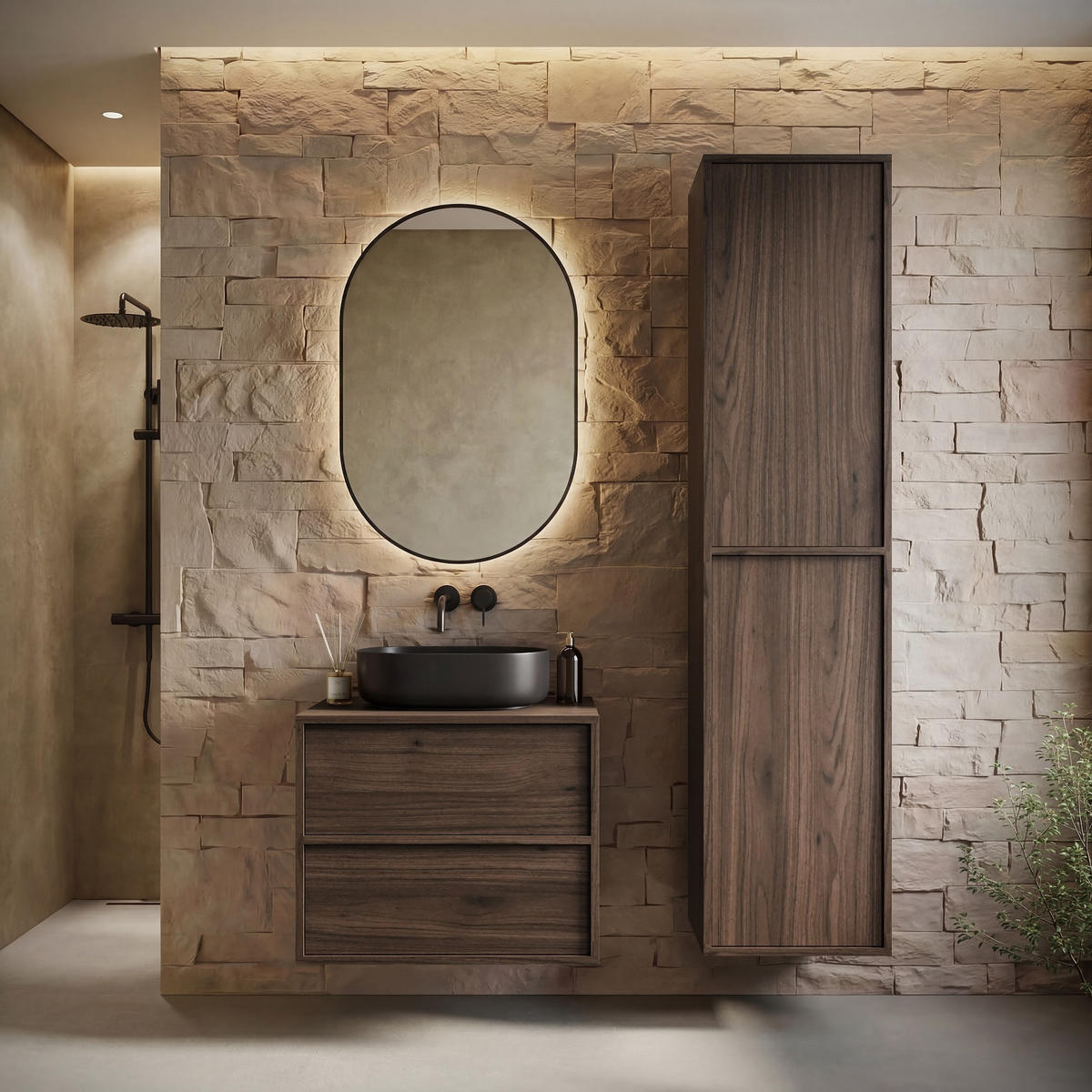 BADMÖBEL-SET Mali 2 Teile Walnuss Braun - 60 x 46 x 54 cm - Eichefarben, Holz (60/54/46cm) - Badplaats