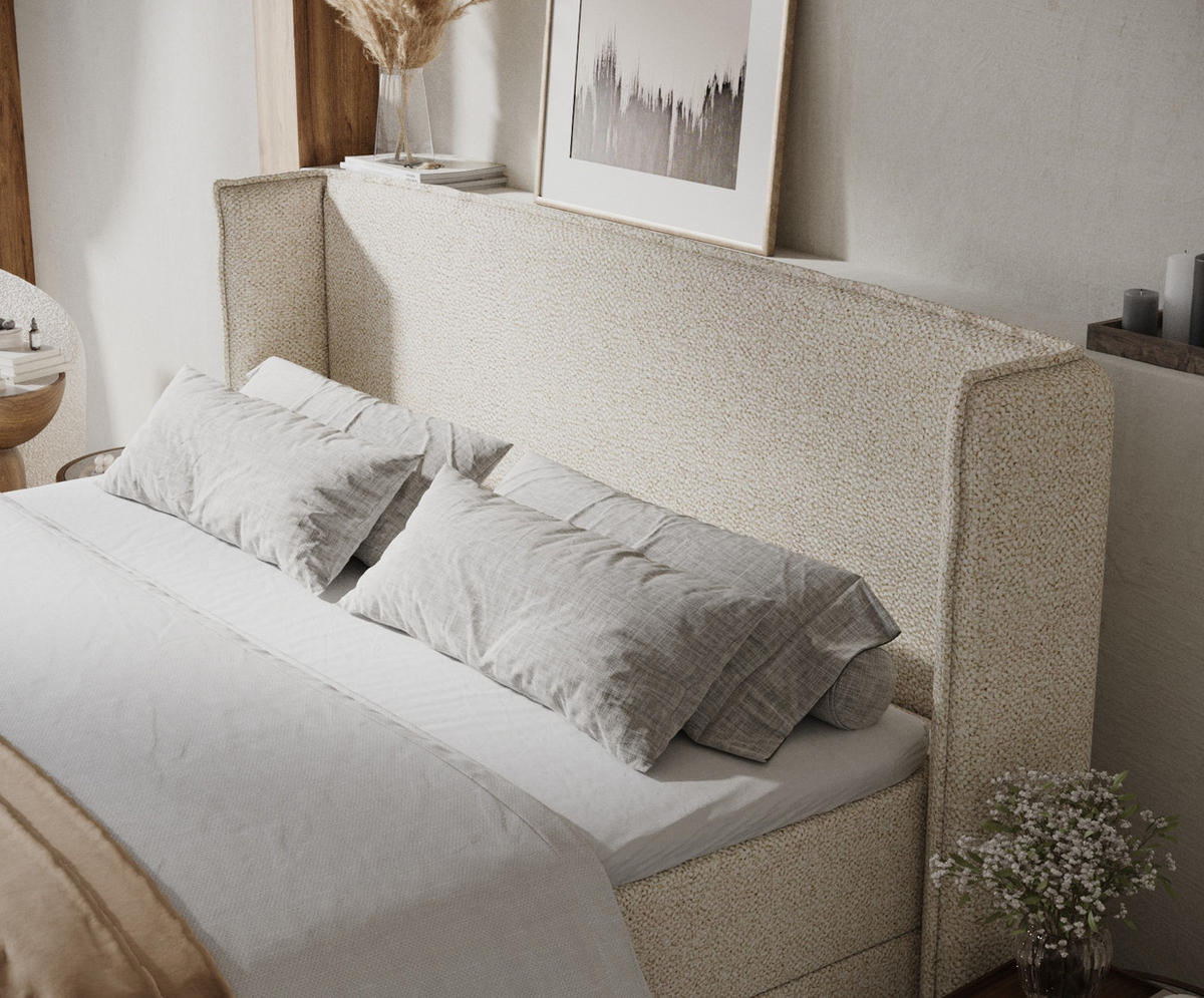 BOXBETT Skyline Creme 200/200 cm mit Matratze und Topper - Creme/Schwarz, Holz/Holzwerkstoff (200/200cm) - Maison de Reve