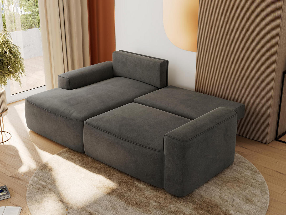 ECKSOFA BELLUNO L Dunkelgrau Velvet - Links - Dunkelgrau/Schwarz, Textil (144/233cm) - MKS