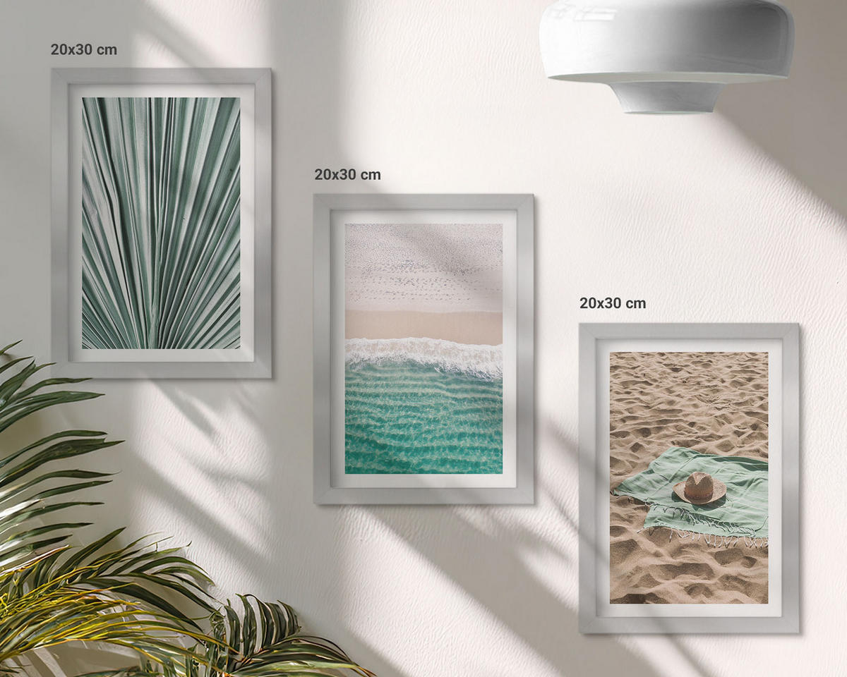 WANDBILDER 3er Set - 20x30 cm Silberner Rahmen - Urlaubsblick Strand Meer - Silberfarben, Kunststoff (20/30cm) - ArtPrintCave