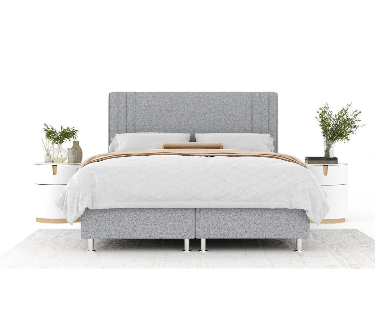 BOXSPRINGBETT Casone Grau 160/200 cm mit Latex-Topper - Silberfarben/Grau, Holz/Holzwerkstoff (160/200cm) - Maison de Reve