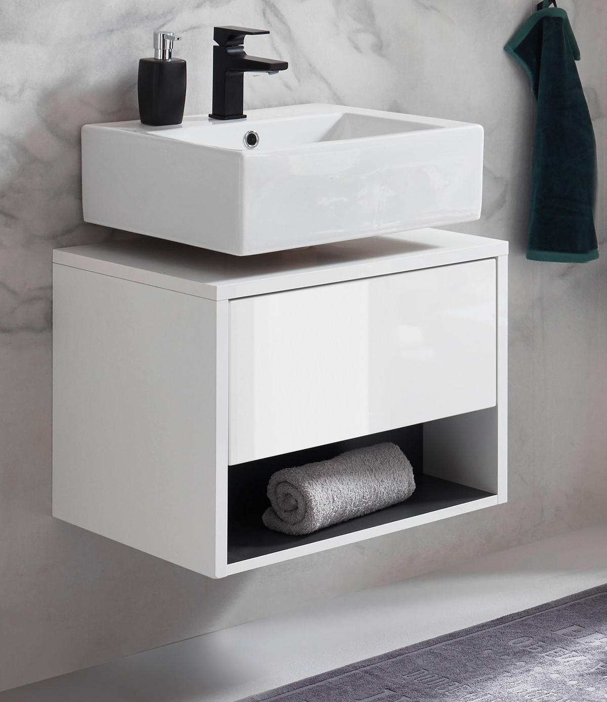 WASCHBECKENUNTERSCHRANK in weiß Hochglanz und grau 60 cm Glide - Weiß Hochglanz/Grau, Holzwerkstoff (60/44/46cm) - Furn.Design