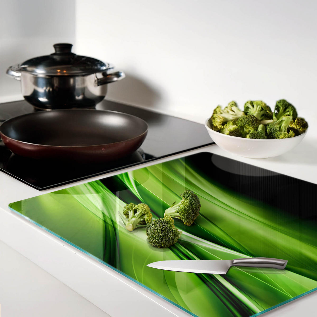 GLASPLATTE 60x52 cm Grüne Wellen - Grün, Glas (60/0.4/52cm) - TULUP