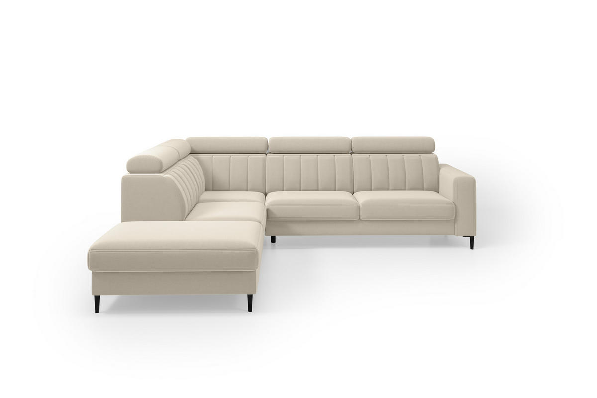 ECKSOFA Wohl links – Beige, mit Schlaffunktion, Bettkasten und verstellbaren Kopfstützen - Beige, Textil (278/263cm)