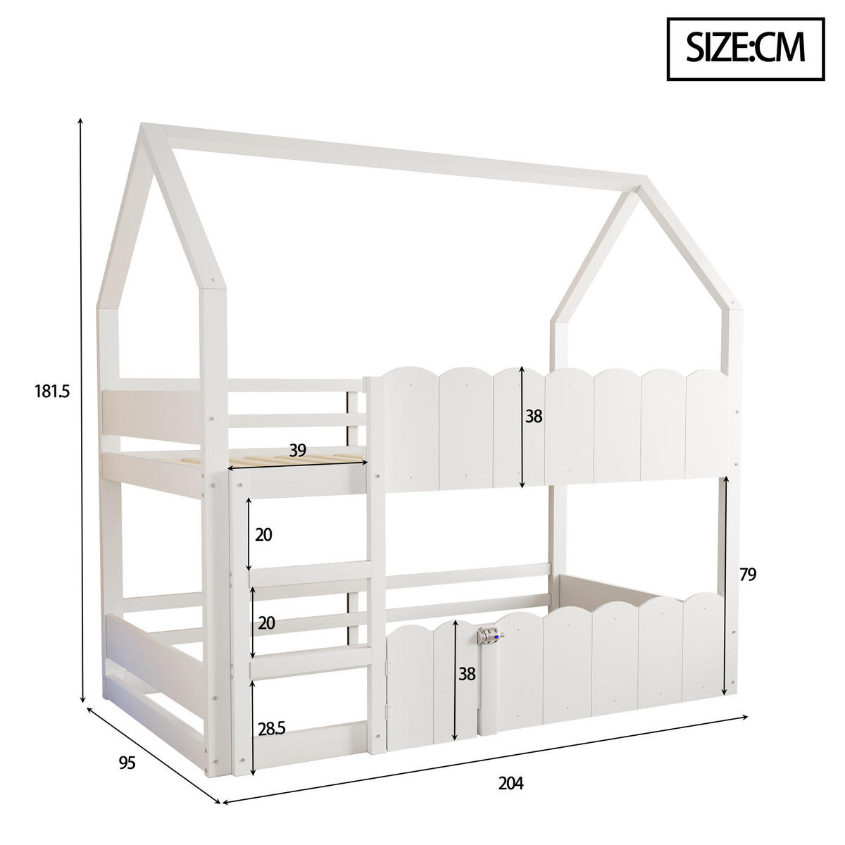 KINDER-ETAGENBETT im Hausdesign 90x200 cm Weiß - Weiß, Holz (90/200cm) - Meubliv