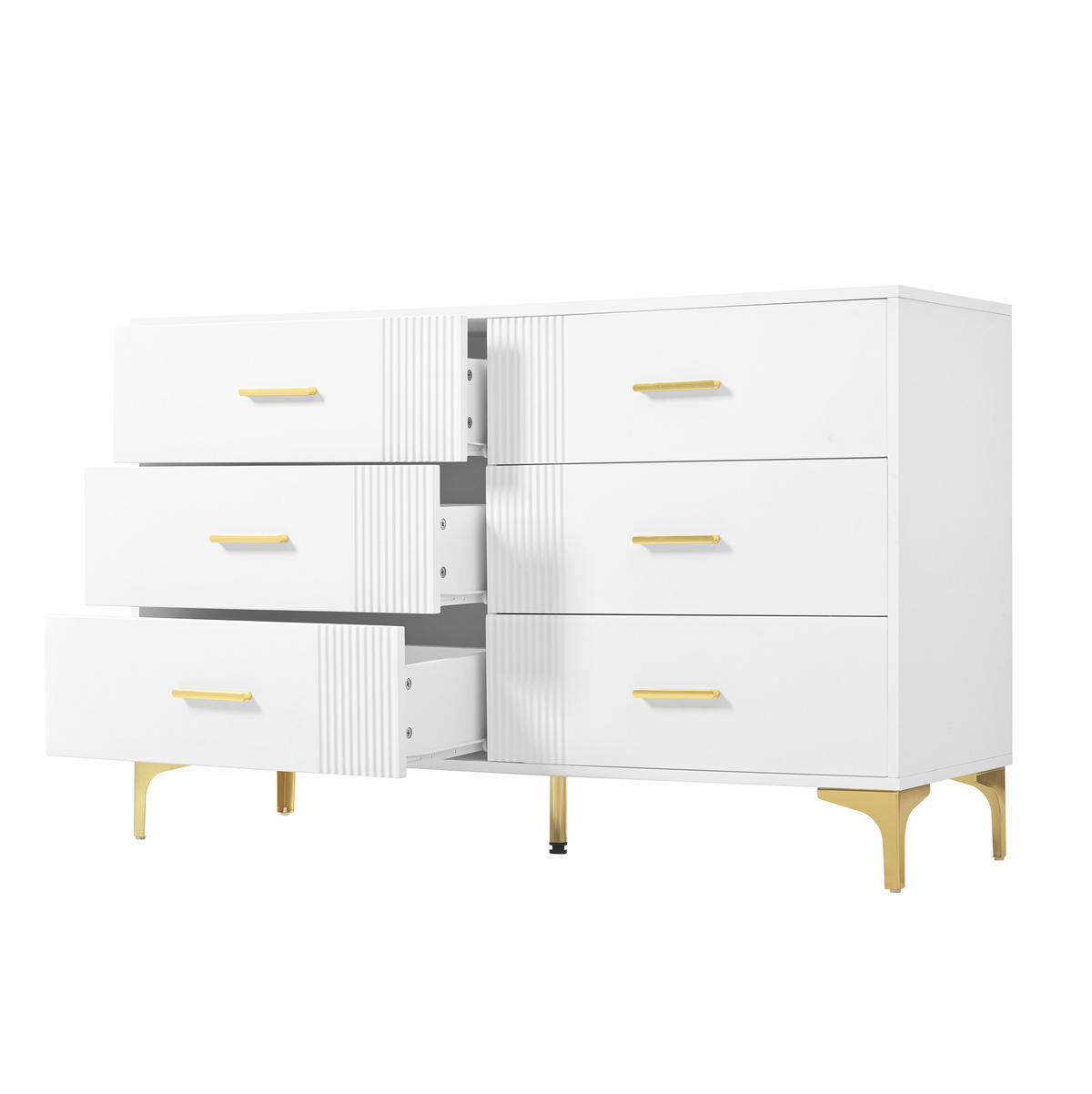 KOMMODE 120/40/76 cm aus MDF mit 6 Schubladen und Wellenfront Weiß - Weiß, Holzwerkstoff (120/76/40cm) - Modenvie
