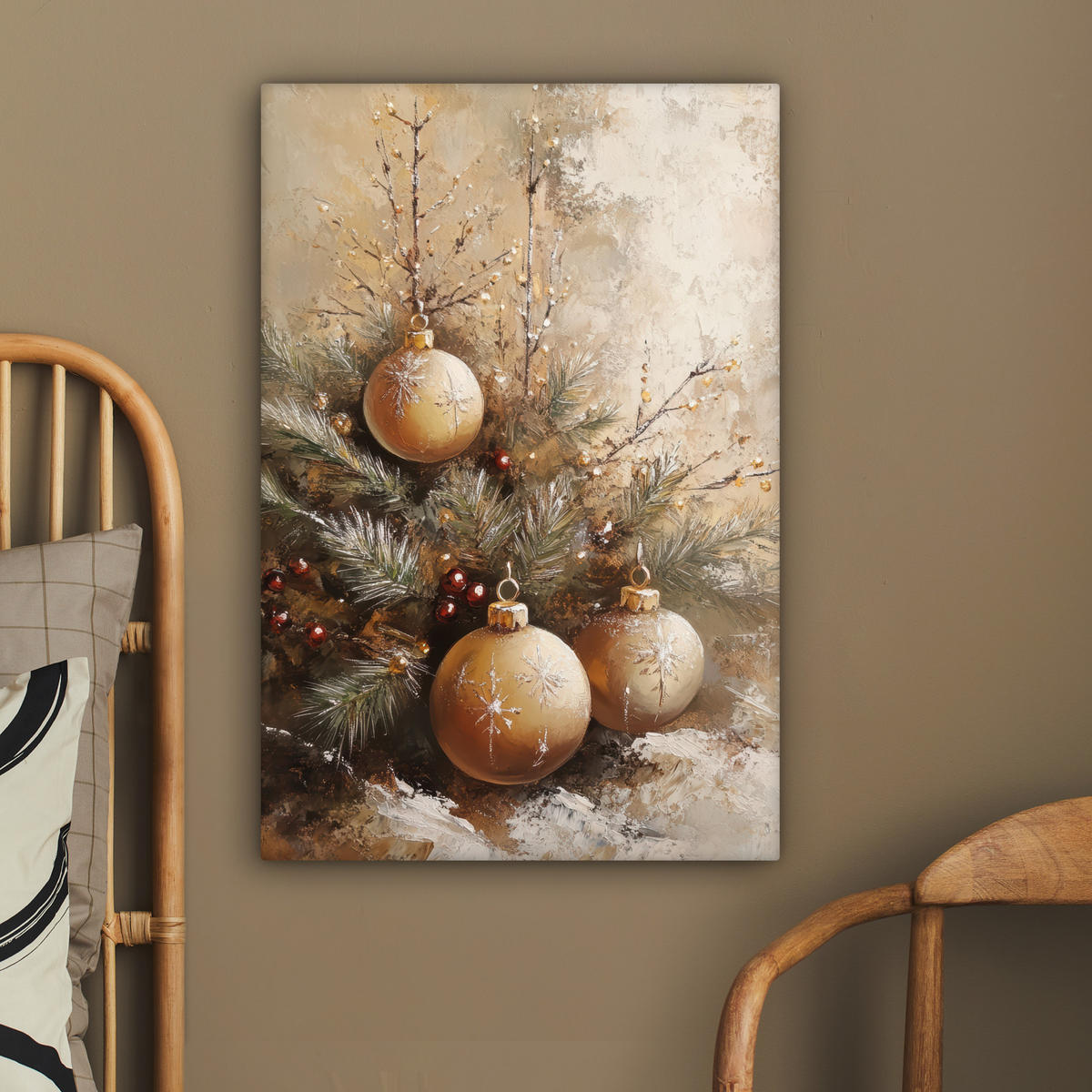 LEINWANDBILD Weihnachten - Kugeln - Beige - Gold 40x60 cm - Goldfarben, Textil (40/60cm) - MuchoWow