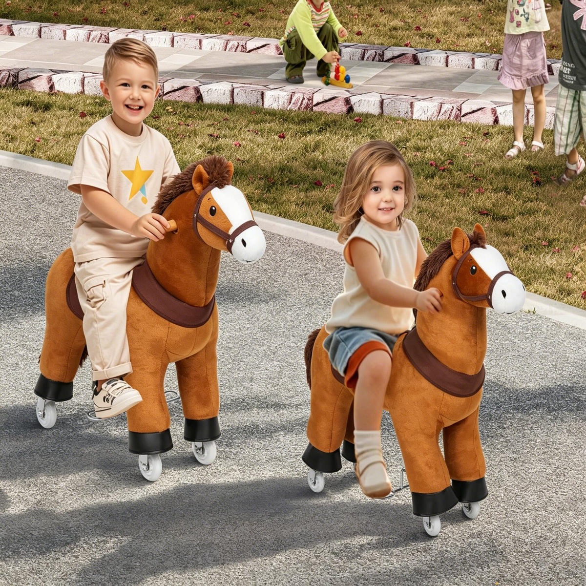 SCHAUKELPFERD Kinder – mit Sound und Rollen - Braun, Holz (30/77/80cm) - Auledio
