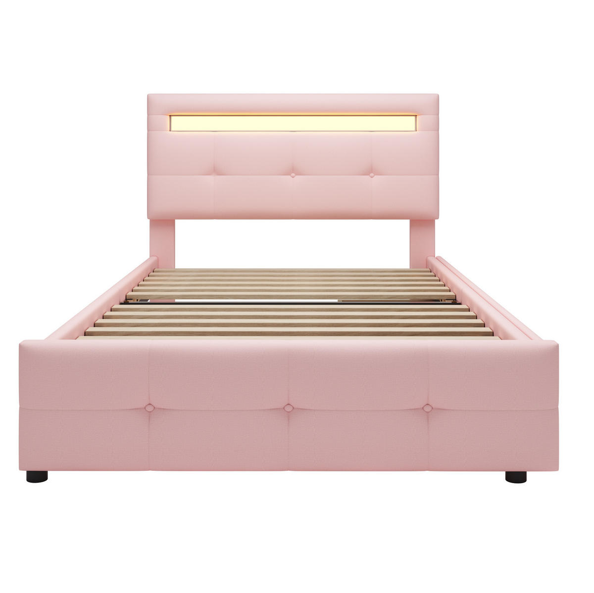 POLSTERBETT 90/200 cm aus Holz mit LED-Beleuchtung und 2 Schubladen Rosa - Pink, Textil (90/200cm) - Modenvie