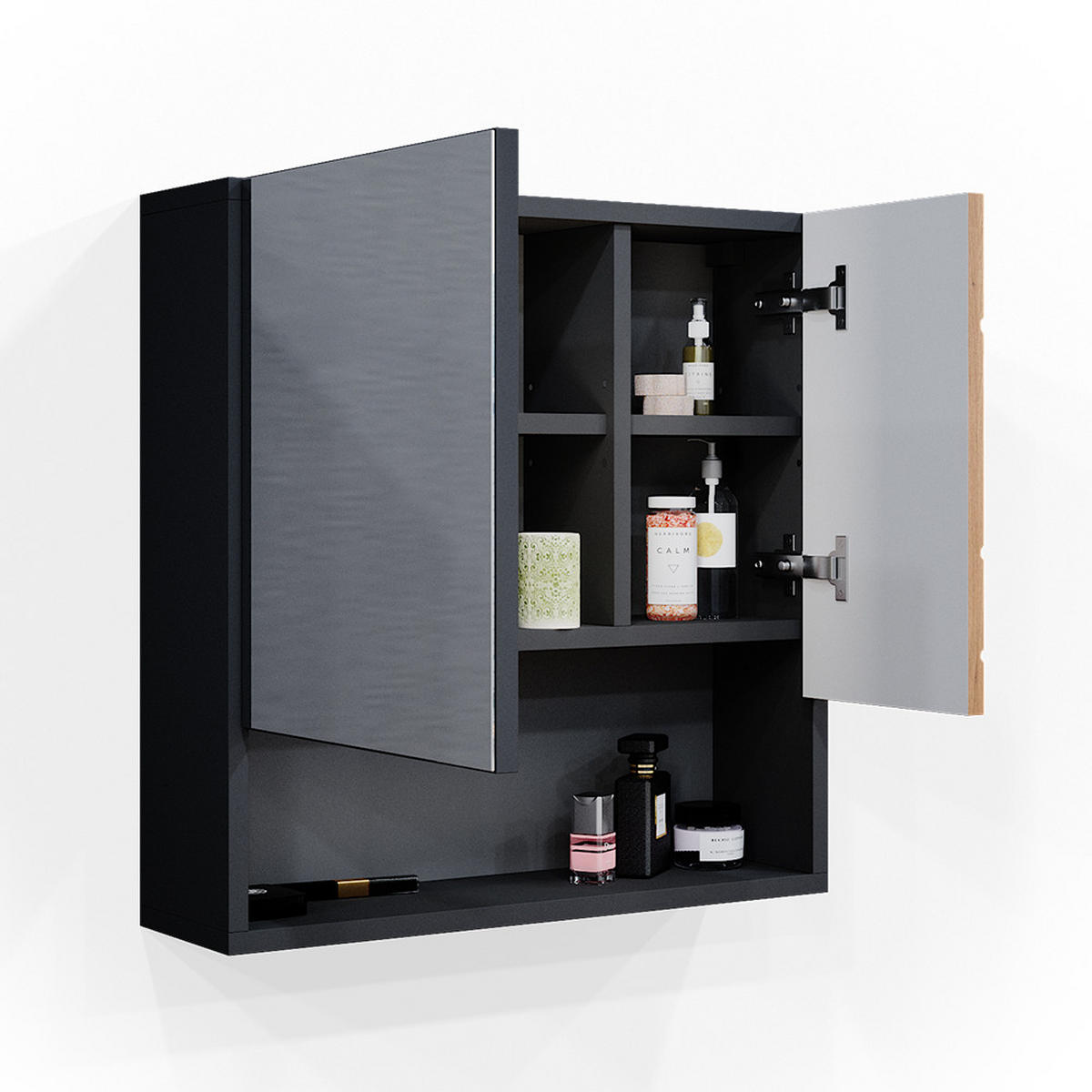 BADSPIEGELSCHRANK Irma Goldkraft Eiche/Anthrazit 54 x 55 cm - Anthrazit/Eiche Wotan, Holzwerkstoff (54/55/16.9cm) - Vicco