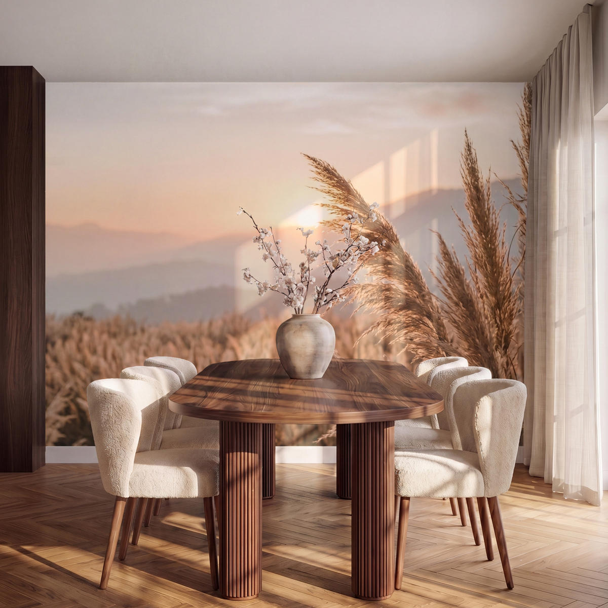 TAPETE - Gras - Feld - Sonne - Natur - 260x200 cm - Sandfarben, Papier (260/200cm) - OnlyWow