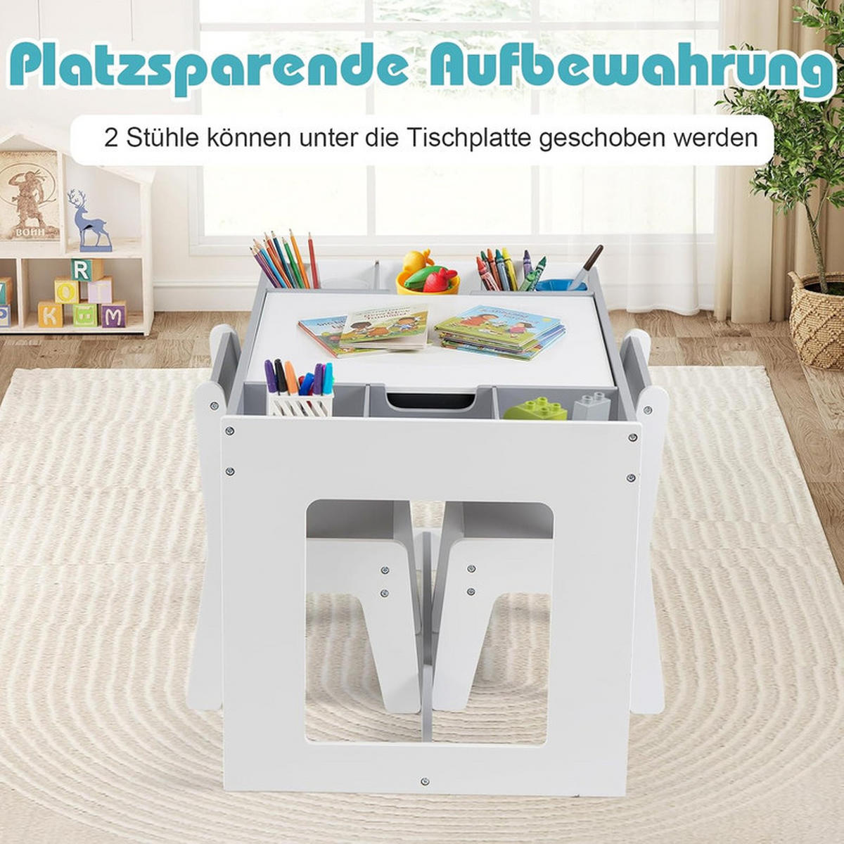 KINDERTISCH mit Stuhl grau(3-tlg) - Grau, Holzwerkstoff (80/48/49cm) - COSTWAY